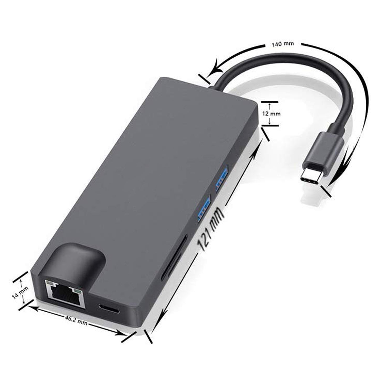Multi-Function USB-C Hub with HDMI, VGA, Card Reader, Gigabit LAN & Charging Port
