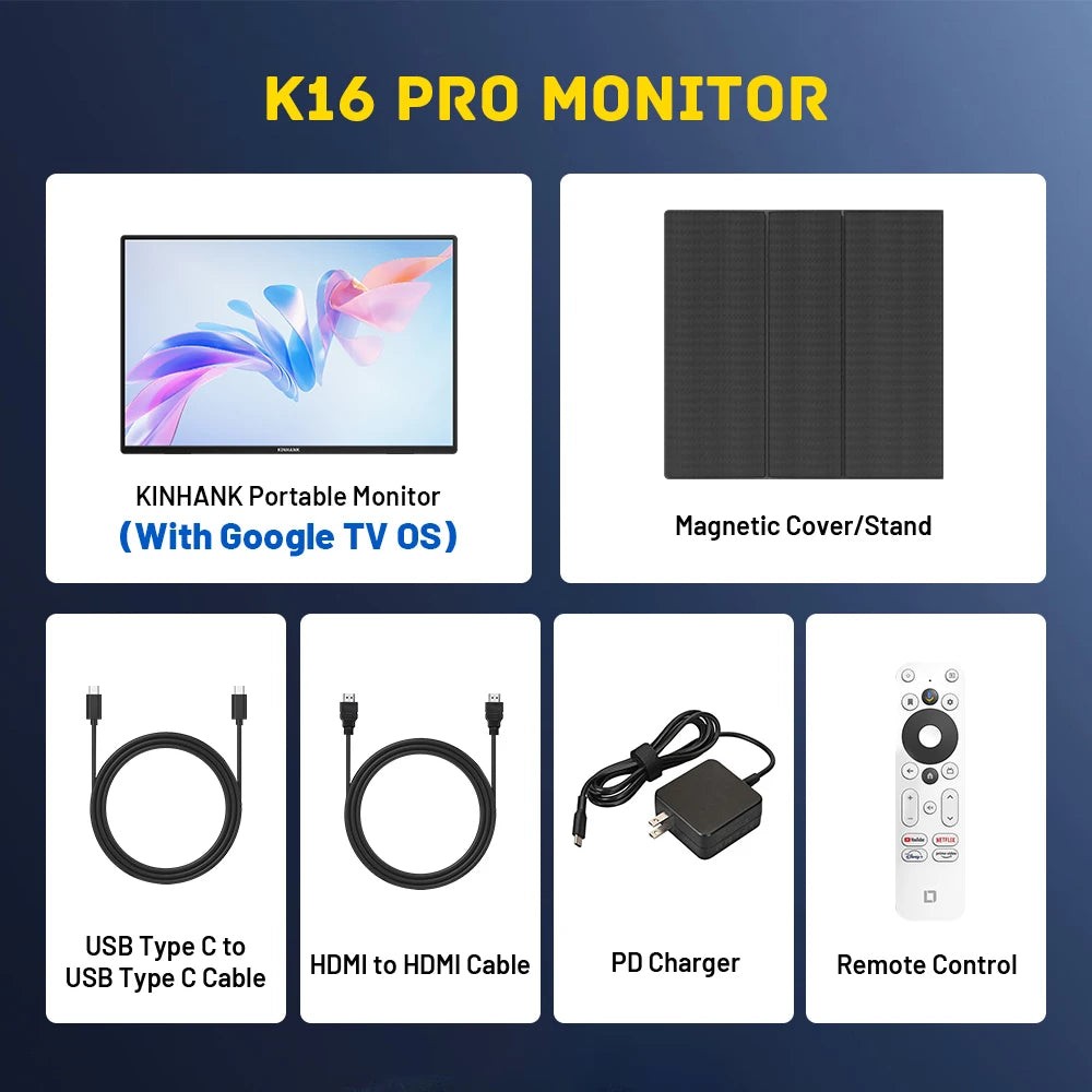 16" 2.5K Portable Monitor - HDR10, 144Hz, USB-C, HDMI, Google TV OS