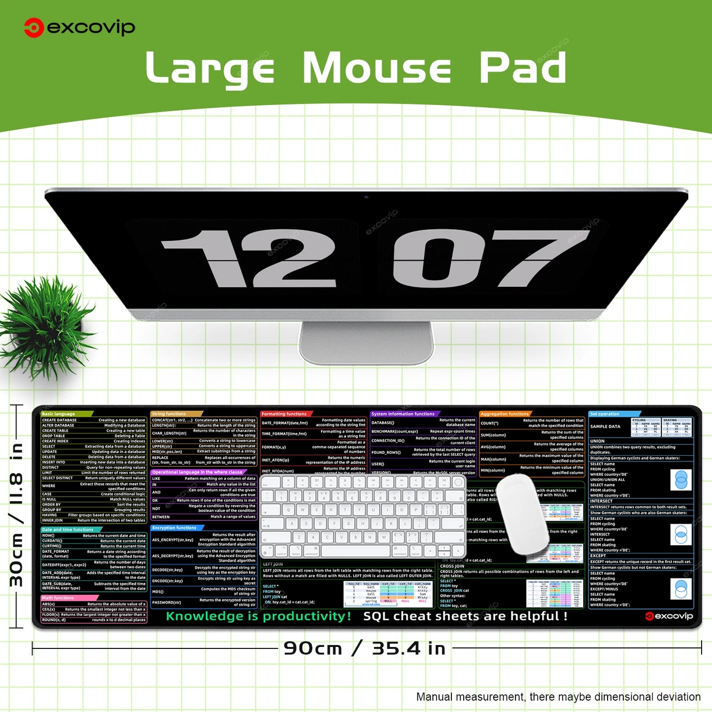 EXCO SQL Programming Mouse Pad – Large 900x300mm Cheat Sheet Desk Mat, Non-Slip Rubber Base, Stitched Edge