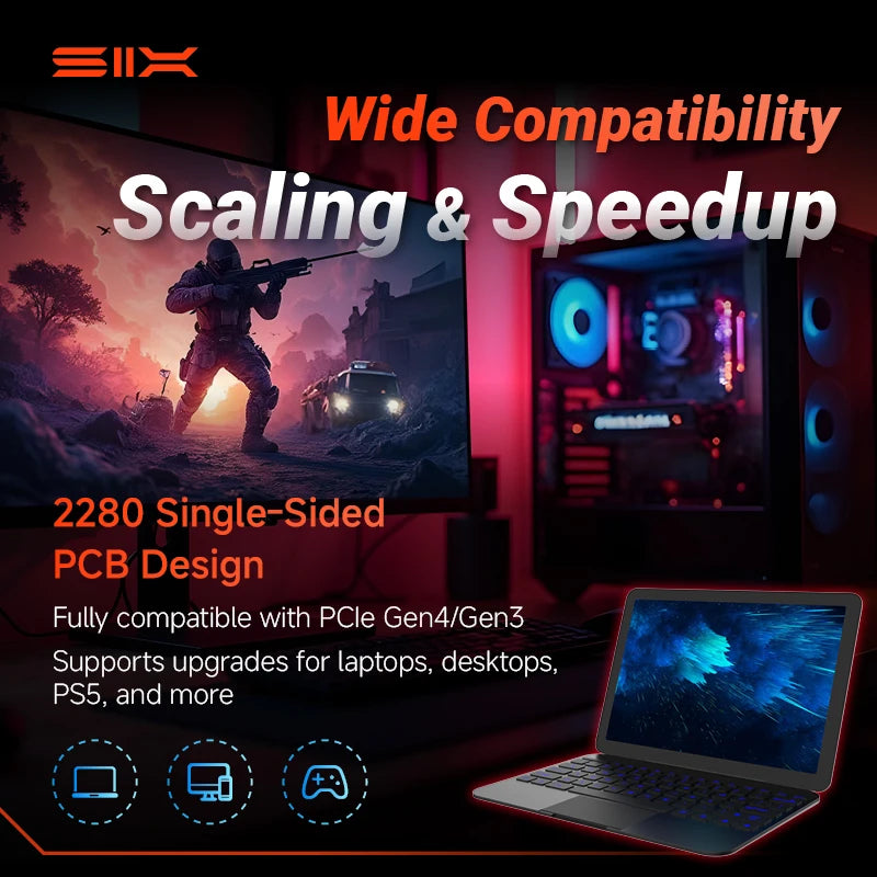 SIX PCIe 4.0 NVMe M.2 SSD – 1TB/2TB/4TB, 7350MB/s Read, PS5 & Gaming PC Compatible, 5-Year Warranty