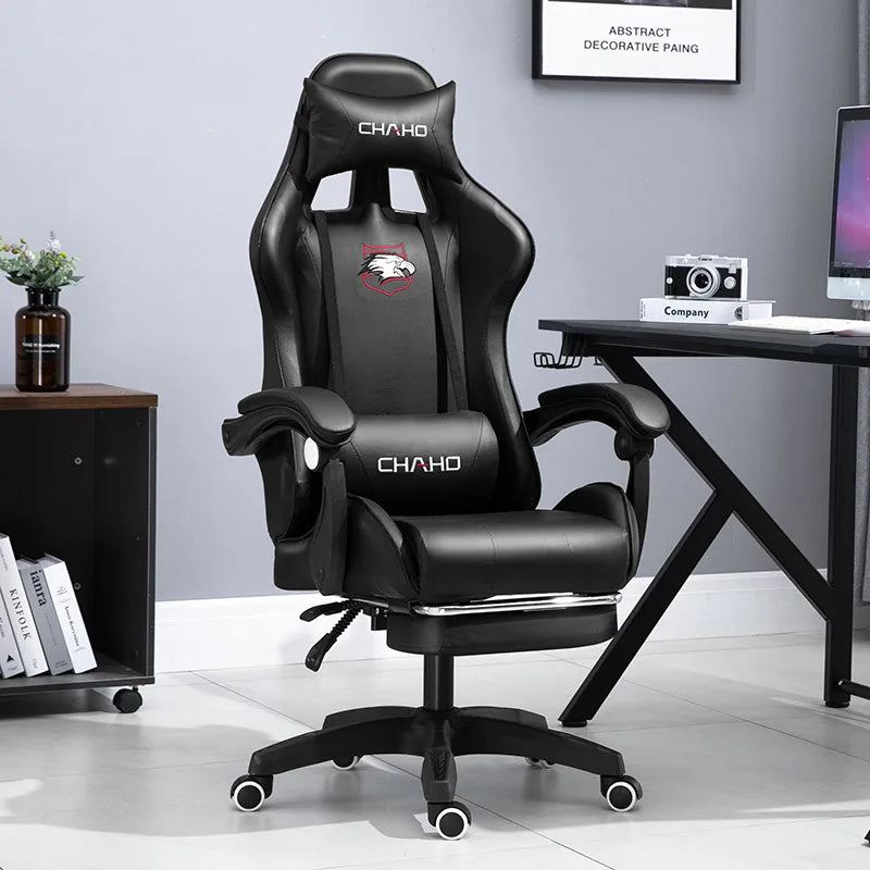 Ergonomic Gaming Chair - PU Leather Office Swivel Chair with RGB, Bluetooth & Footrest