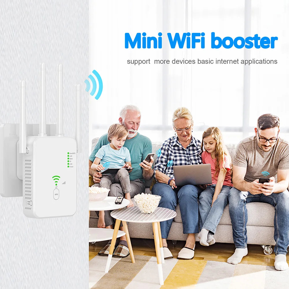 1200Mbps Wireless WiFi Repeater – Dual-Band 2.4G/5G Signal Booster with WPS