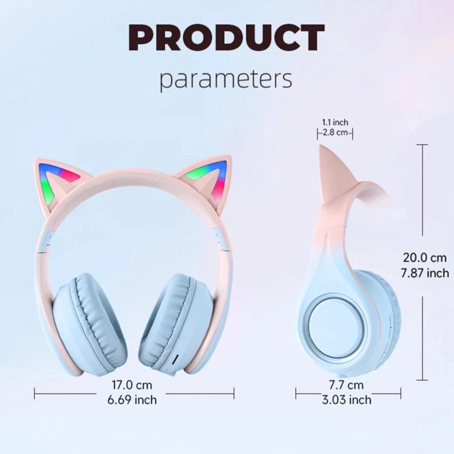 Gradient Color Cat Ear -Mounted Bluetooth 5.3 HIFI Sound Quality ANC Noise Reduction Folding Entertainment Headphones