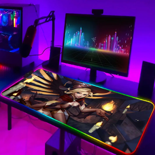Witch Mercy Overwatch XXL RGB Gaming Mouse Pad - Large LED Gamer Mat