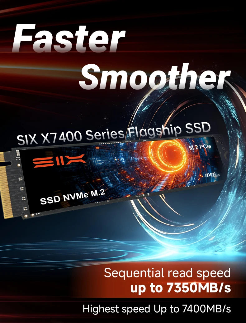 SIX PCIe 4.0 NVMe M.2 SSD – 1TB/2TB/4TB, 7350MB/s Read, PS5 & Gaming PC Compatible, 5-Year Warranty