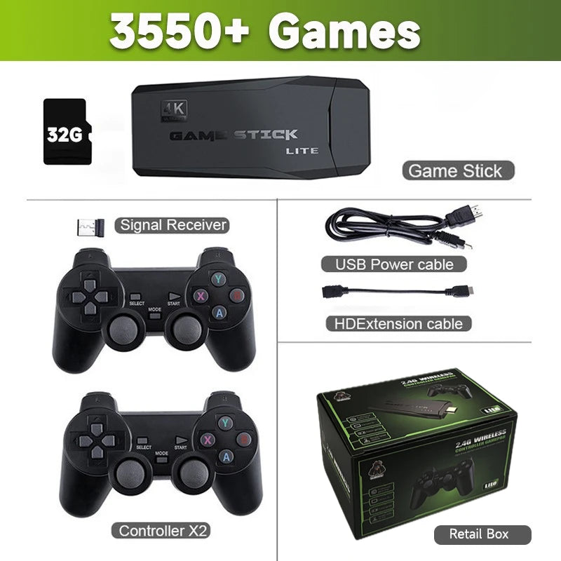 Video Game Stick Lite 4K HD Retro Console with 64GB & Dual Wireless Controllers – 10,000+ Classic Games