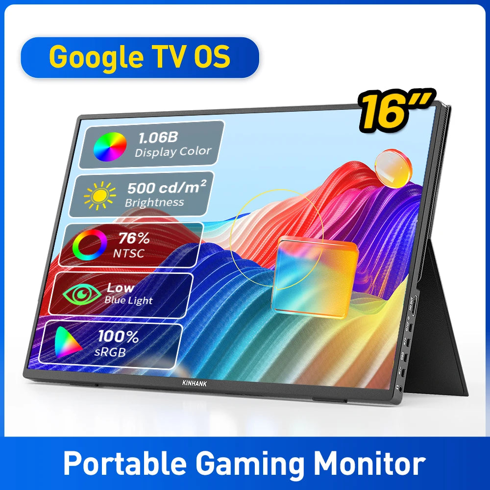 16" 2.5K Portable Monitor - HDR10, 144Hz, USB-C, HDMI, Google TV OS