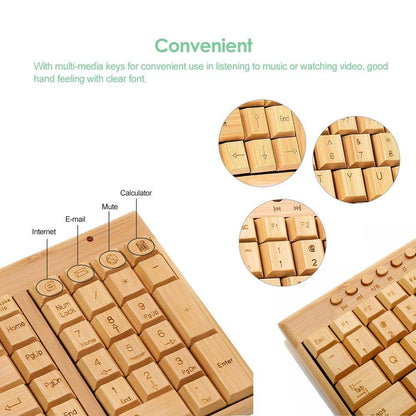 Bamboo Wireless Keyboard &amp; Mouse Combo – Eco-Friendly, Ergonomic Design, USB Connectivity