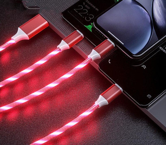 3-in-1 LED Flowing Light Charging Cable - Micro USB, Type-C & iPhone Connectors (Fast Charge, 1.25m)