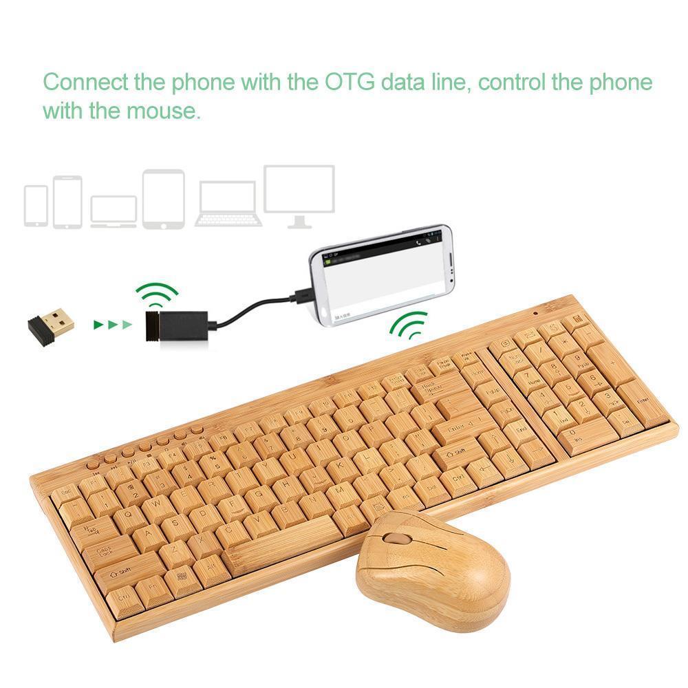 Bamboo Wireless Keyboard &amp; Mouse Combo – Eco-Friendly, Ergonomic Design, USB Connectivity