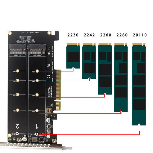 Pciex8 Dual Disk Nvme M.2 Mkey SSD RAID Array Expansion Adapter Motherboard PCIe Split Card