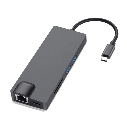 Multi-Function USB-C Hub with HDMI, VGA, Card Reader, Gigabit LAN & Charging Port