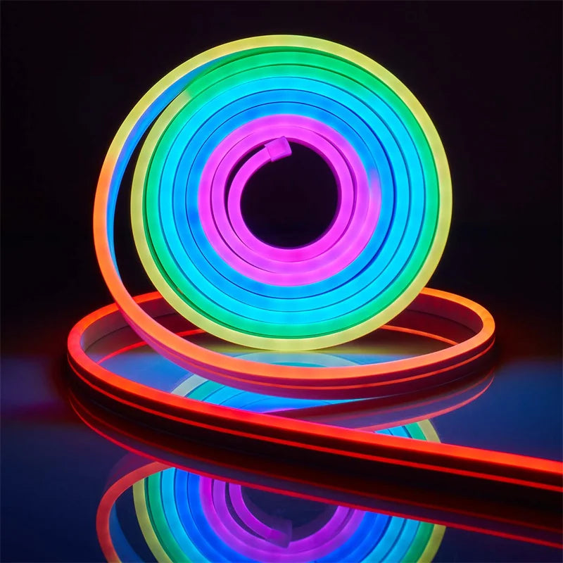 TUYA Neon LED Strip Lights 12-24V 84LEDs/M Silicone Neon Rope Light with Music Sync RGBIC Dreamcolor Chasing Strip Tape for Room