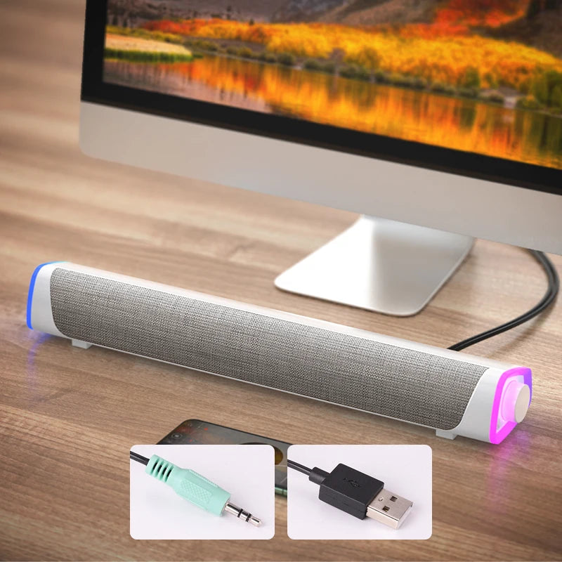 New Wireless Wired Computer TV Stereo Speakers 4D Surround Soundbar Subwoofer Sound Bar FM Radio LED For  Laptop PC Theater Aux