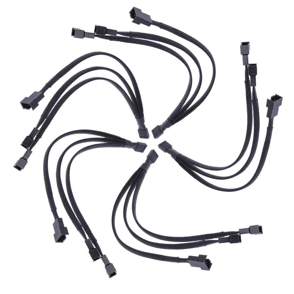 4-Pin PWM Fan Splitter Cable - 1 to 3 Ways, Black Sleeved, Extension for CPU Cooler & Case Fans