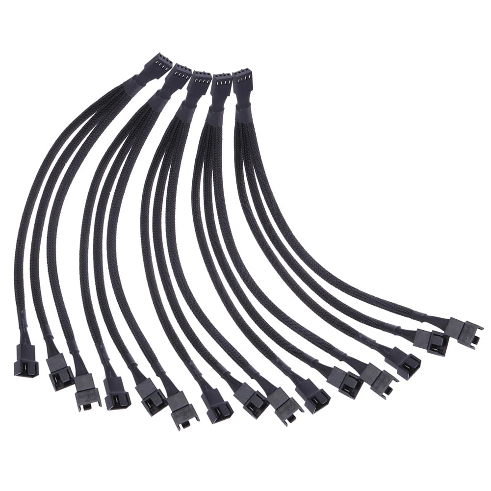 4-Pin PWM Fan Splitter Cable - 1 to 3 Ways, Black Sleeved, Extension for CPU Cooler & Case Fans