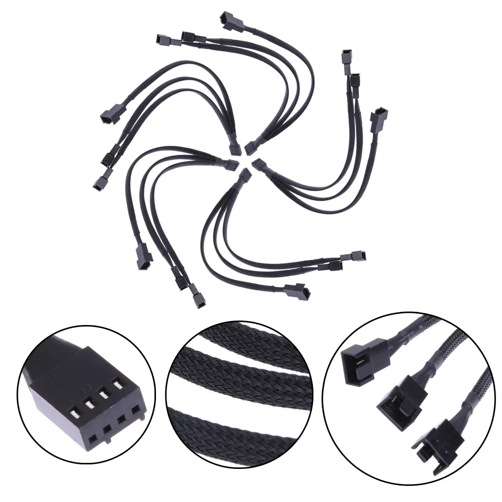 4-Pin PWM Fan Splitter Cable - 1 to 3 Ways, Black Sleeved, Extension for CPU Cooler & Case Fans