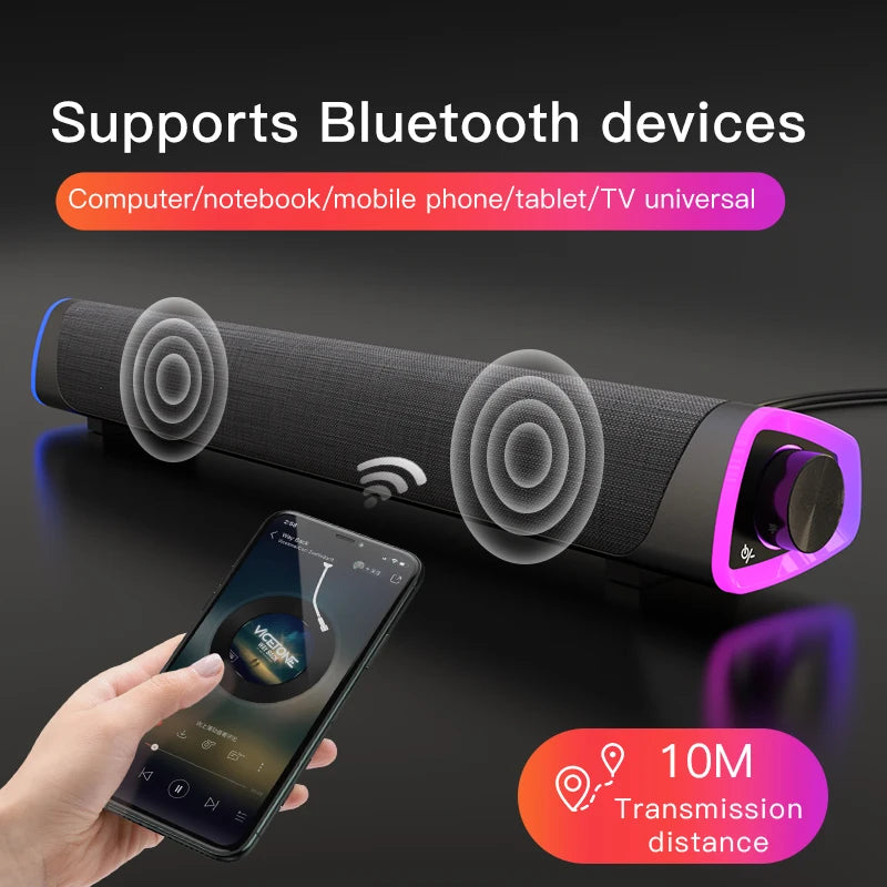 New Wireless Wired Computer TV Stereo Speakers 4D Surround Soundbar Subwoofer Sound Bar FM Radio LED For  Laptop PC Theater Aux
