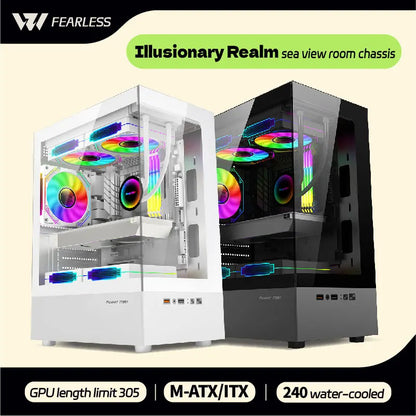 Power Train Illusionary Realm PC Case – M-ATX/ITX, Side Transparent Panel, 240mm Water Cooling Support