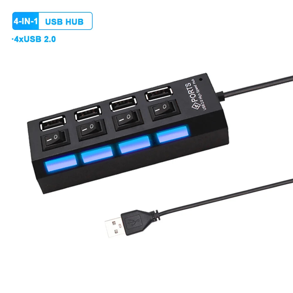 7-in-1 USB 3.0 Hub with Power Adapter & Individual Switches – High-Speed USB Expander