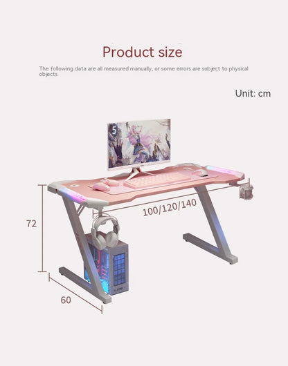 New Pink gaming table with RGB light fashion female anchor computer desk bedroom study desk girls boy black desk 100/120CM desk