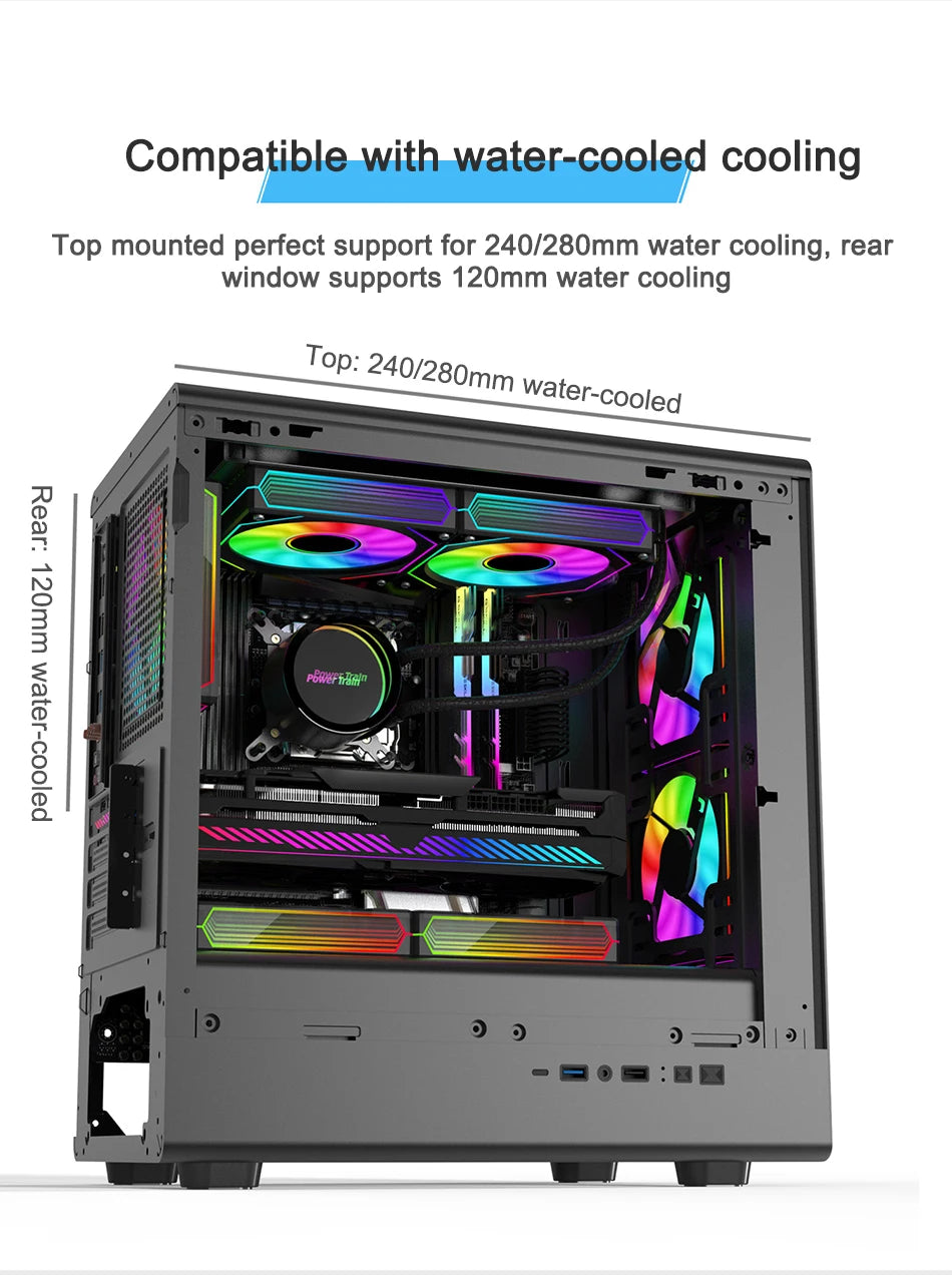 Power Train V1 MATX/ITX PC Case – Tempered Glass, Vertical Chassis, 240/280mm Water Cooling Support