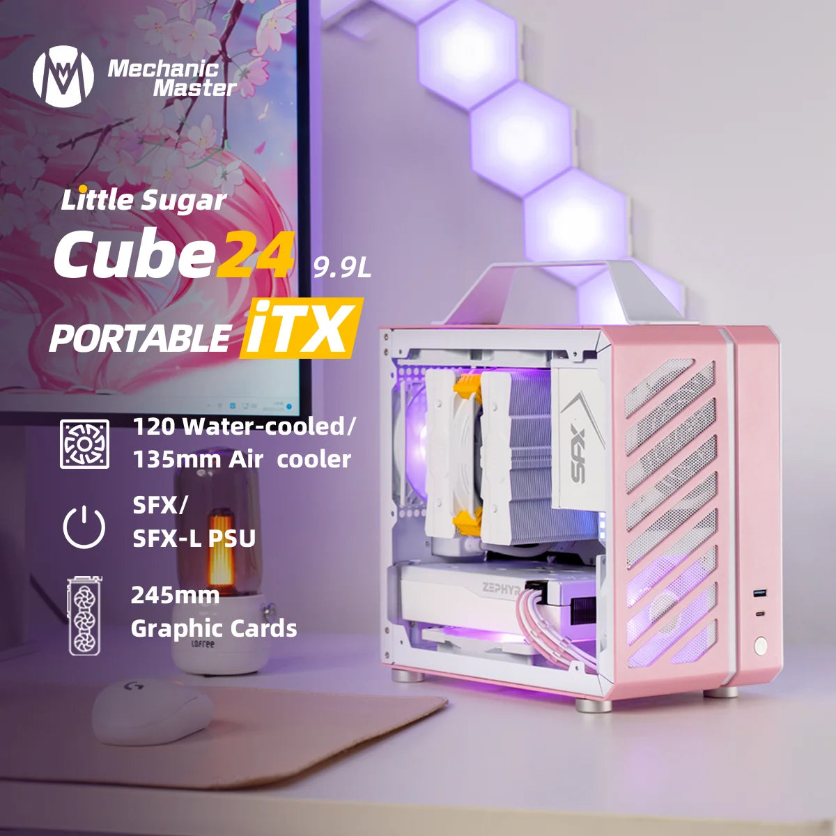 Mechanic Master C24 Sugar Cube Mini ITX PC Case – Compact Aluminum Chassis with Tempered Glass & Type-C Port