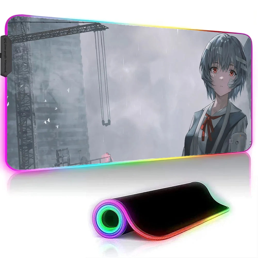 Rei Ayanami Neon Genesis Evangelion XXL RGB Gaming Mouse Pad - LED Gamer Floor Mat