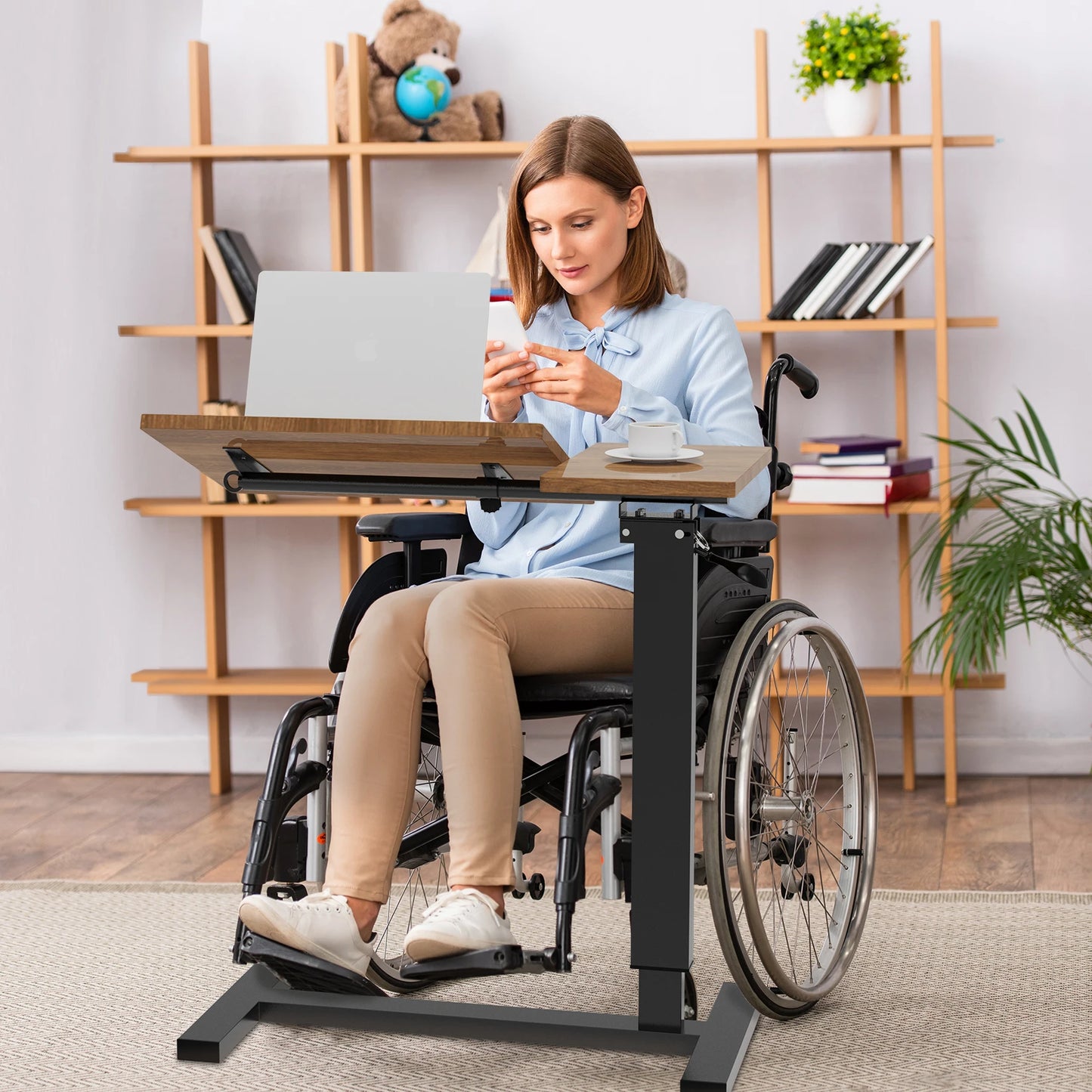 Adjustable Overbed Table with Wheels – Split Bedside Laptop & Standing Desk