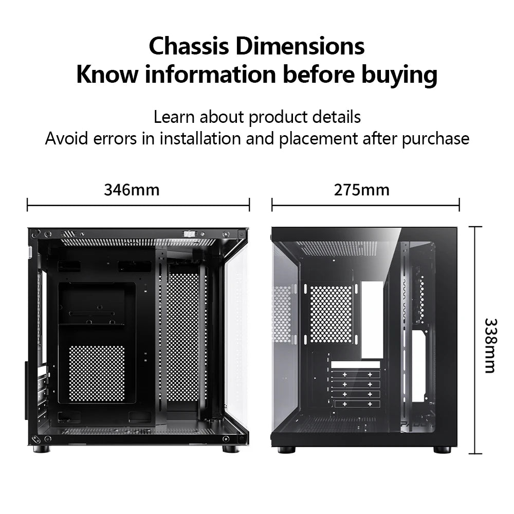 PADO YL M-ATX PC Case – 270° Panoramic Double-Sided Tempered Glass, Compact Aluminum Alloy Chassis