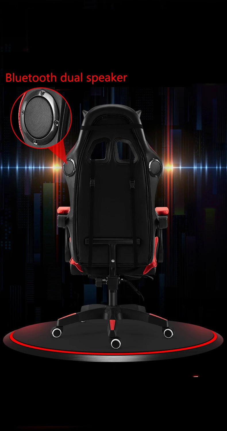 Ergonomic Gaming Chair - PU Leather Office Swivel Chair with RGB, Bluetooth & Footrest