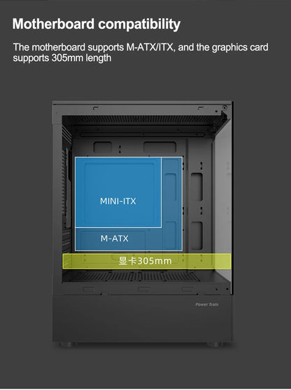 Power Train Illusionary Realm PC Case – M-ATX/ITX, Side Transparent Panel, 240mm Water Cooling Support