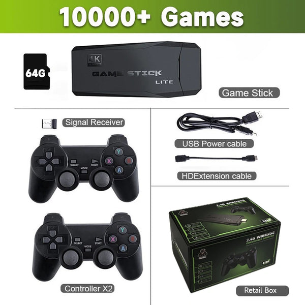 Video Game Stick Lite 4K HD Retro Console with 64GB &amp; Dual Wireless Controllers – 10,000+ Classic Games