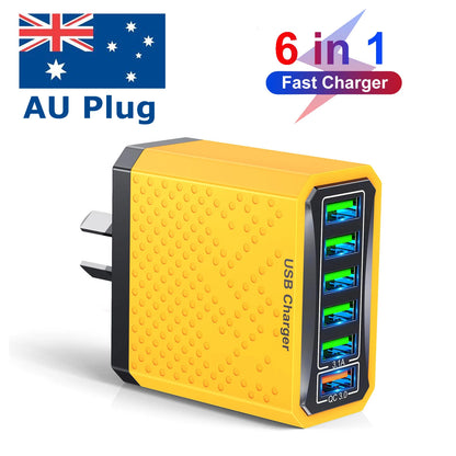 AU Plug 6-in-1 USB Fast Charger – 6-Port Multi-Charger with QC 3.0