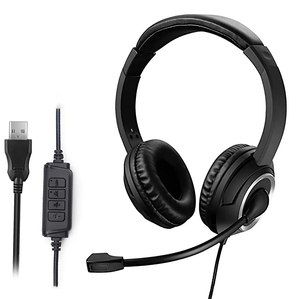 Wired USB Headset with Noise Cancelling Microphone – Call Center & Gaming