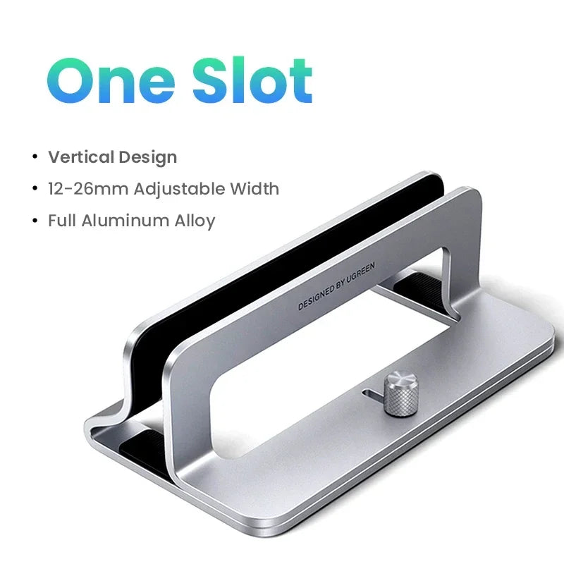 UGREEN Dual Slot Vertical Laptop Stand – Adjustable Aluminum Holder for MacBook, Dell, HP, & 15.6" Laptops