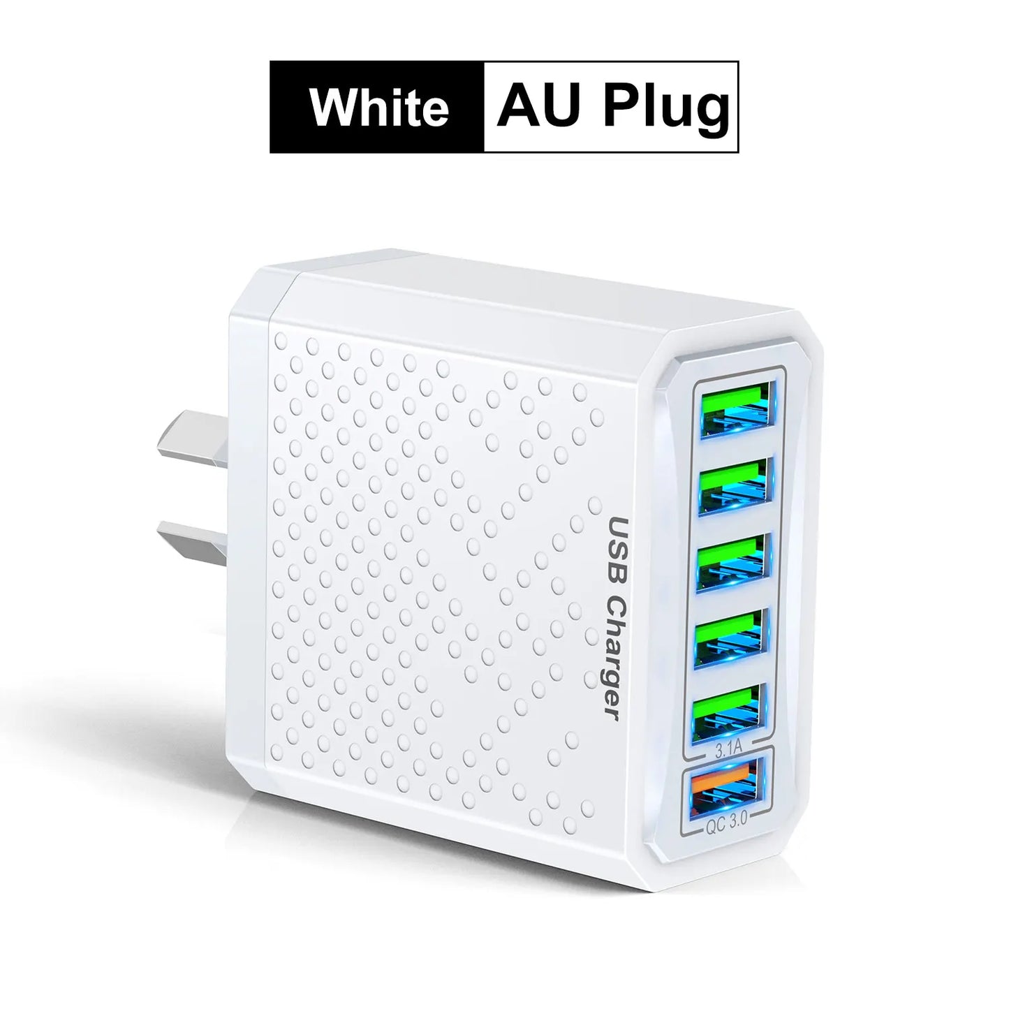 AU Plug 6-in-1 USB Fast Charger – 6-Port Multi-Charger with QC 3.0