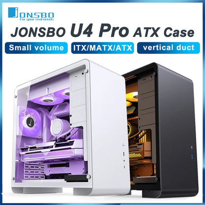 JONSBO U4 Pro MESH ATX Case Black/White All Aluminum Small Desktop Computer Chassis For 240 Water Cooler 280-330mm Graphics Card