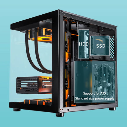 PADO YL M-ATX PC Case – 270° Panoramic Double-Sided Tempered Glass, Compact Aluminum Alloy Chassis