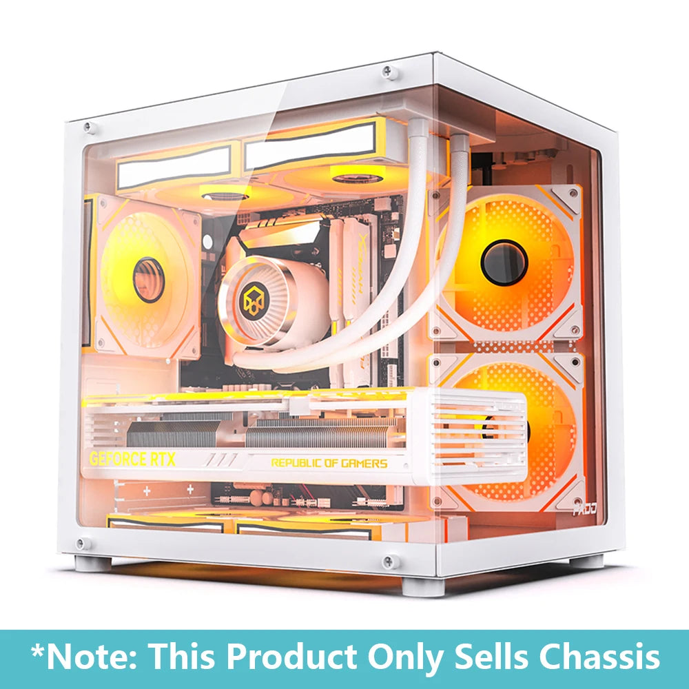 PADO YL M-ATX PC Case – 270° Panoramic Double-Sided Tempered Glass, Compact Aluminum Alloy Chassis