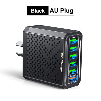 AU Plug 6-in-1 USB Fast Charger – 6-Port Multi-Charger with QC 3.0