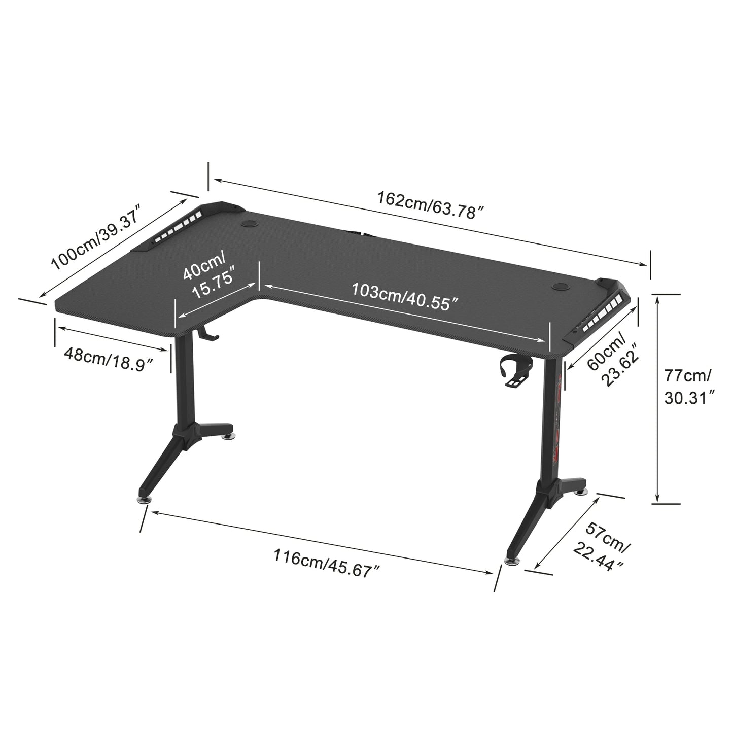 XXXL Large Corner Gaming Desk L Shape Gamer Computer Table RGB LED Lighted Table with Cup Holder and Headphone Hook