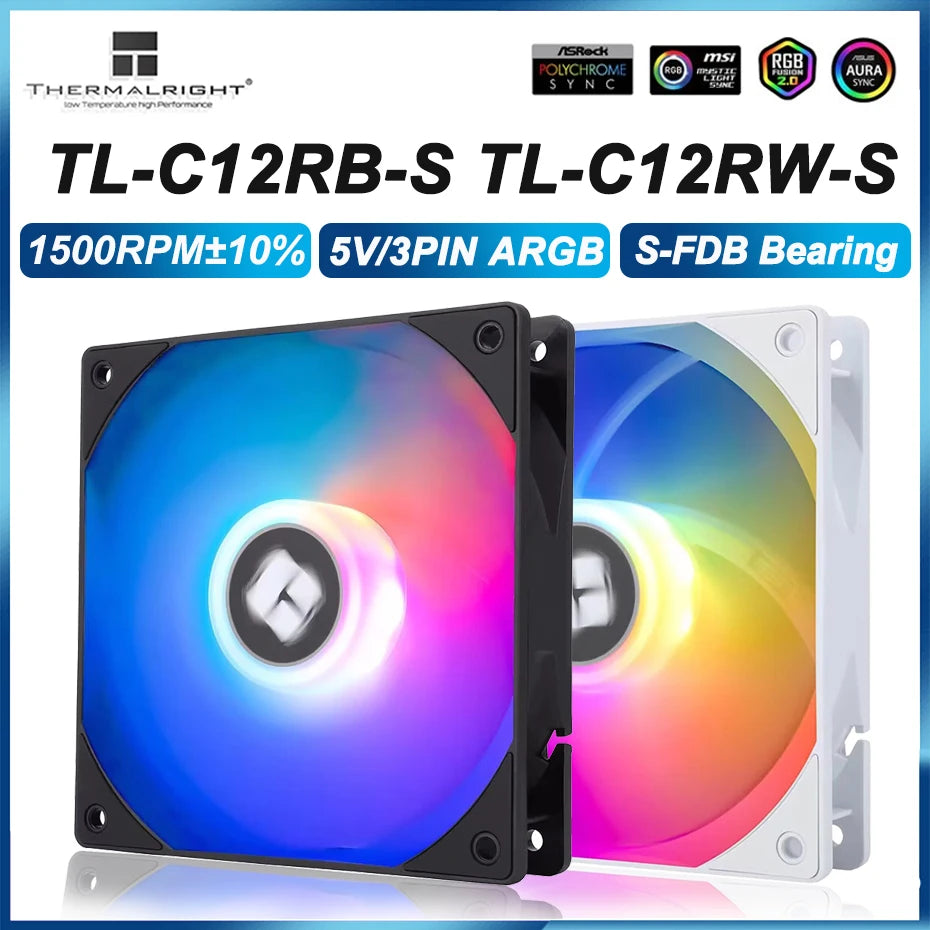 Thermalright TL-C12RB-S TL-C12RW-S Reverse Version Computer Case Fan 120mm ARGB PWM Silent Cooler Fan