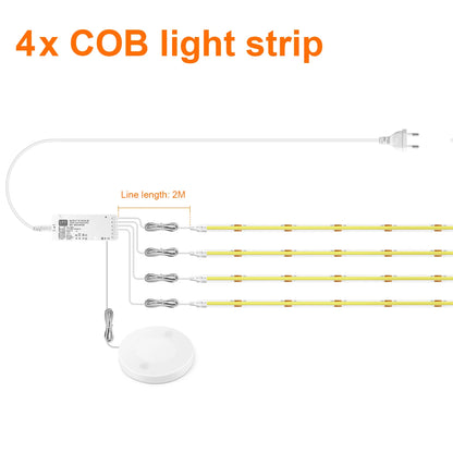 Under Cabinet Collection Display COB LED Strip Light Bookcase Wardrobe Closet Lamp Tape Penetrable Wood Dimmable Touch Sensor