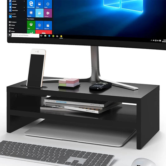 2-Tier Monitor Stand – Desktop Organizer with Phone Holder & Cable Management