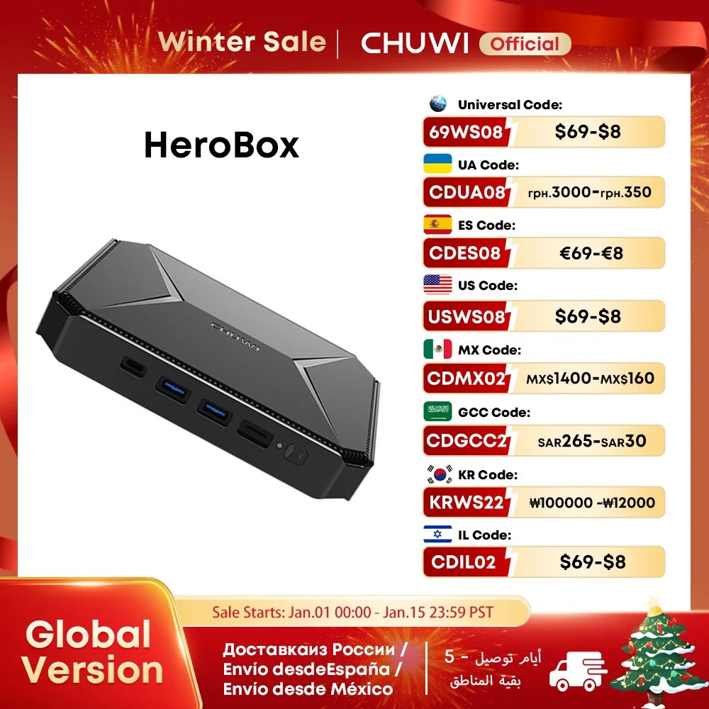 CHUWI HeroBox Intel Celeron N100 Mini PC Up To 2.7GHz Mini PCs 8GB RAM 256GB SSD Windows 11 Mini Desktop Computer