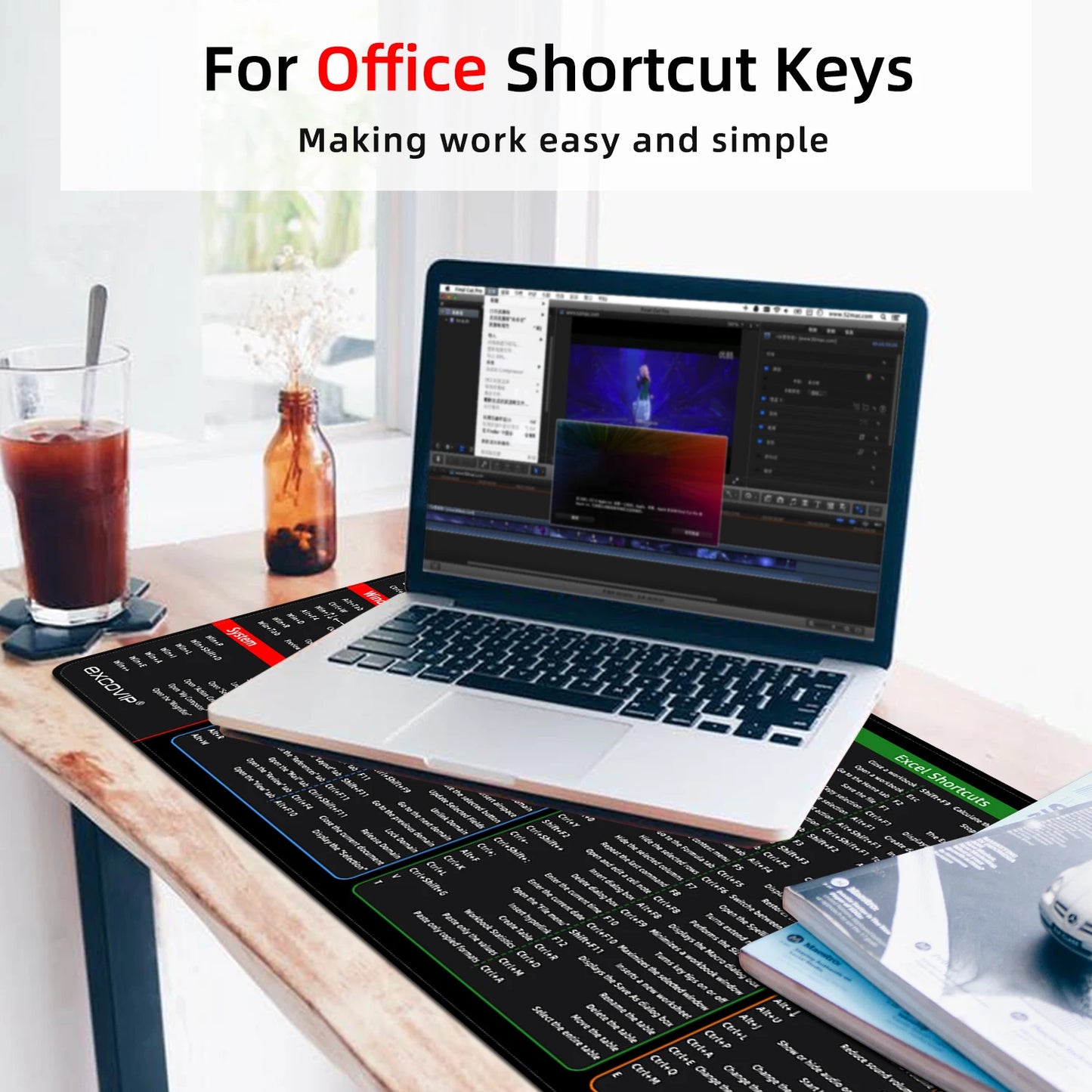 EXCO Office Software Shortcuts Mouse Pad – Large Non-Slip Desk Mat