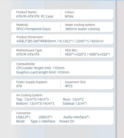 ATX PC Case – Sea View Room Desktop Glass Transparent Full Tower Chassis