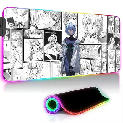 Rei Ayanami Neon Genesis Evangelion XXL RGB Gaming Mouse Pad - LED Gamer Floor Mat