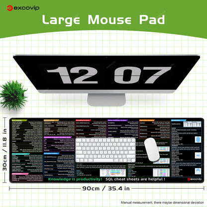 EXCO SQL Programming Mouse Pad – Large 900x300mm Cheat Sheet Desk Mat, Non-Slip Rubber Base, Stitched Edge